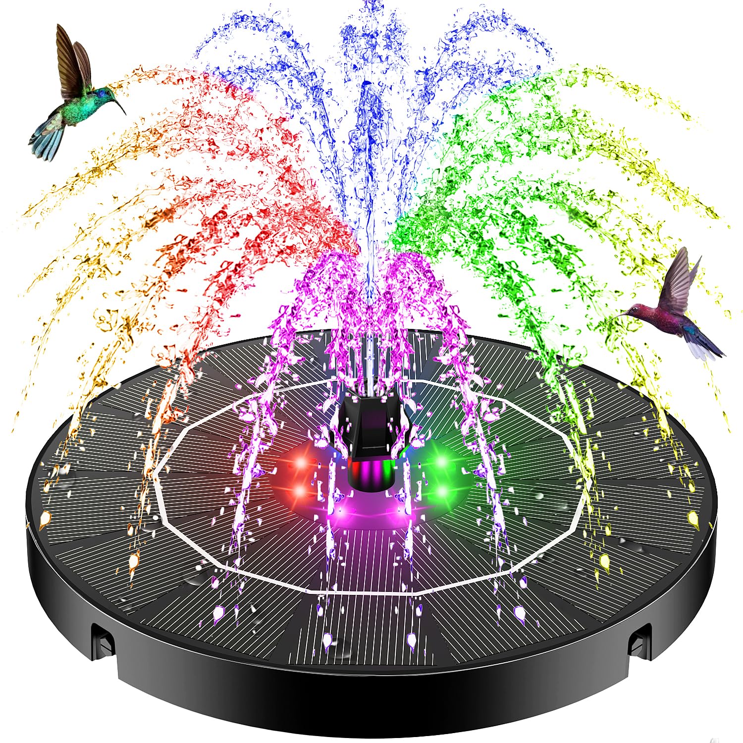 SZMP Solar Water Fountain with 8 LED lights and 7 nozzles