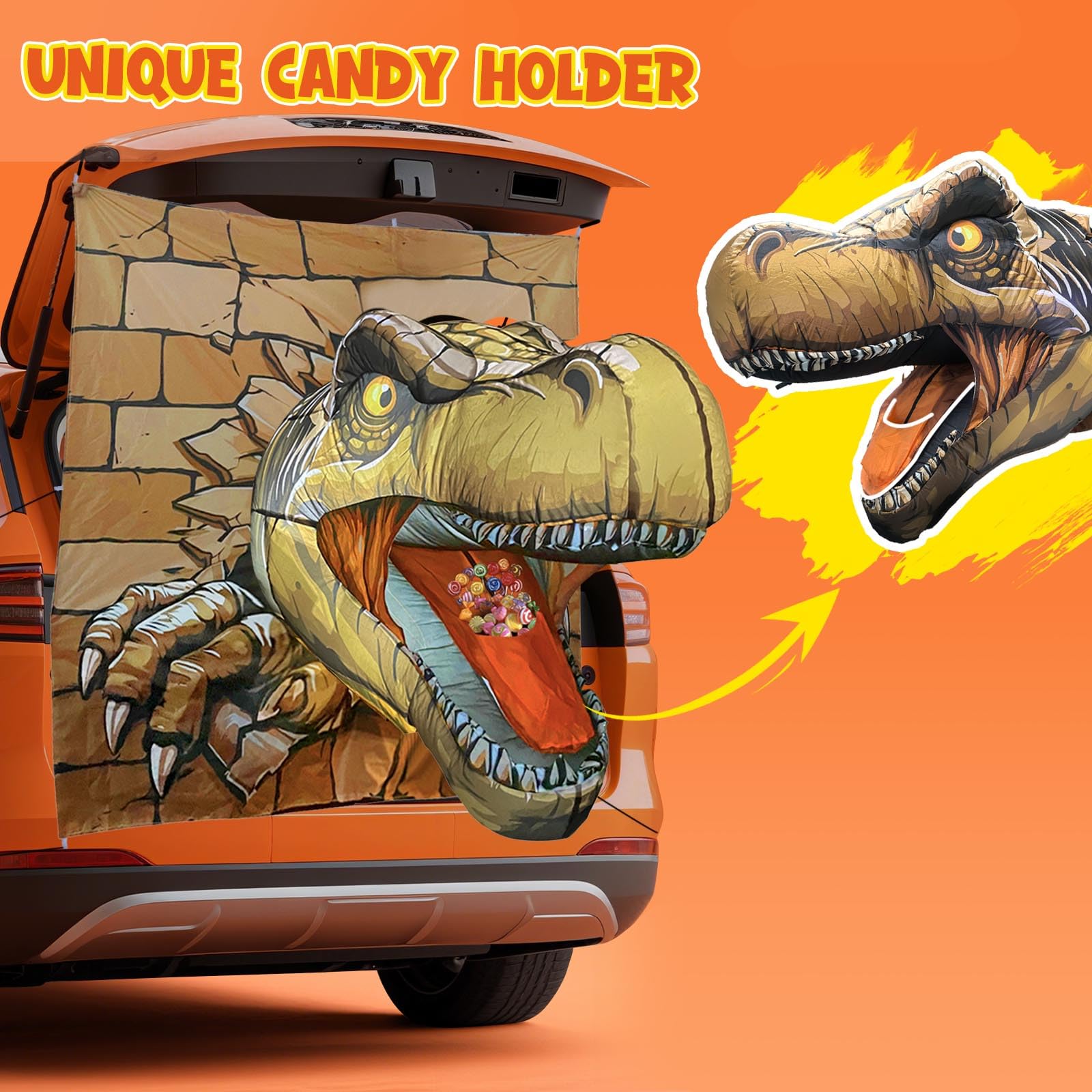 T-Rex decoration with nylon ropes for securing