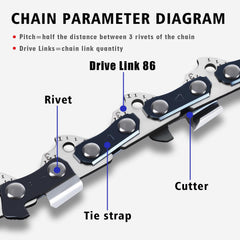 T.TAOMI chainsaw chain showing lubrication grooves