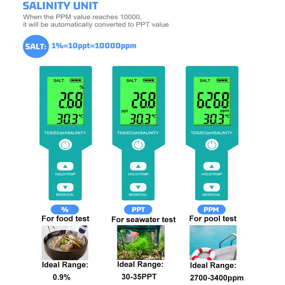 T TESTRUST Pool Salt Tester with calibration solution and user manual
