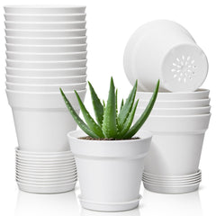 T4U 18-pack of 5 inch white plant pots with saucers
