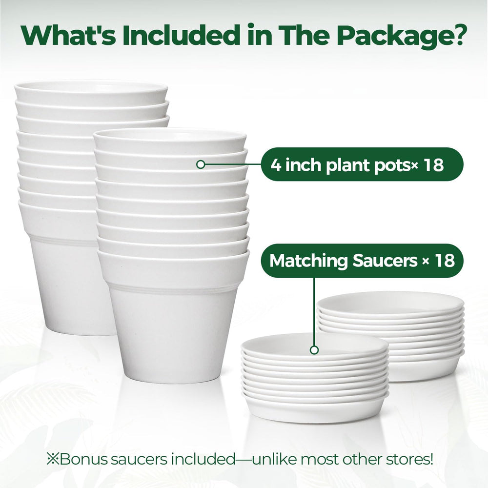 T4U 18-pack of small plant pots with matching saucers, packaging