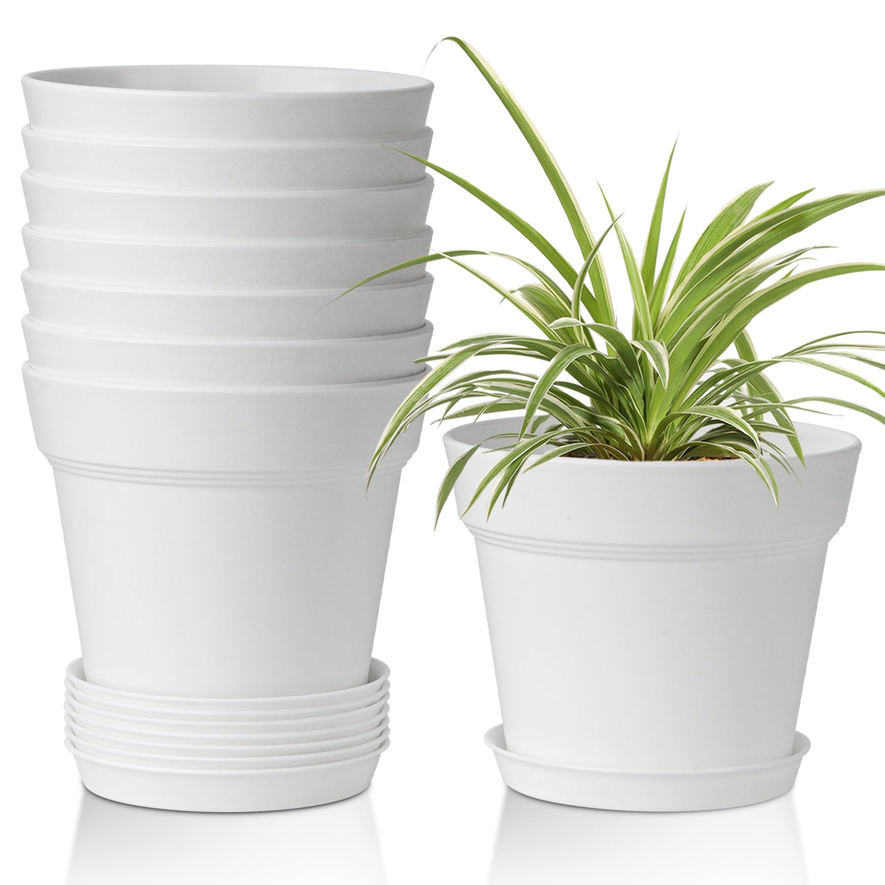 T4U 6 Inch plant pot set with saucers in white color