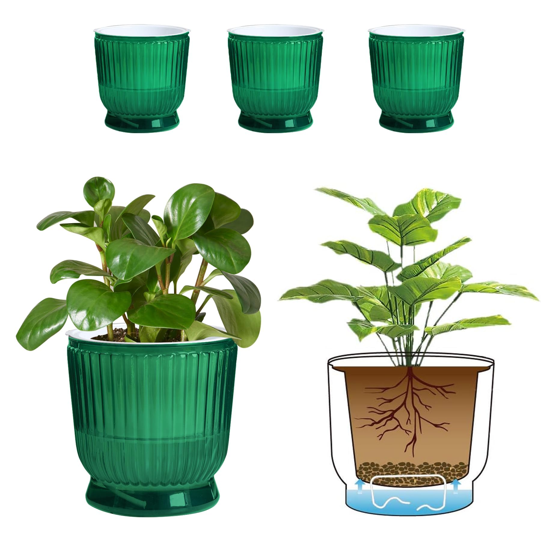 T4U 6 inch self watering pot in translucent green, front view