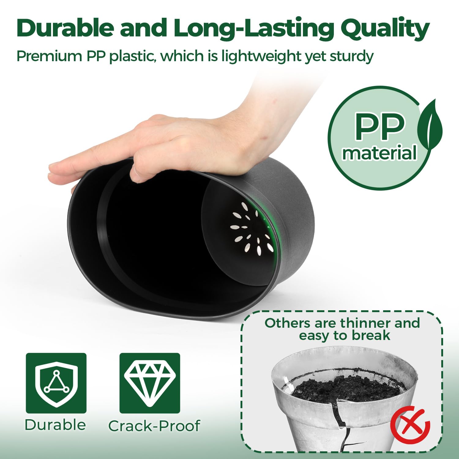 T4U 8-pack of black plant pots with drainage holes