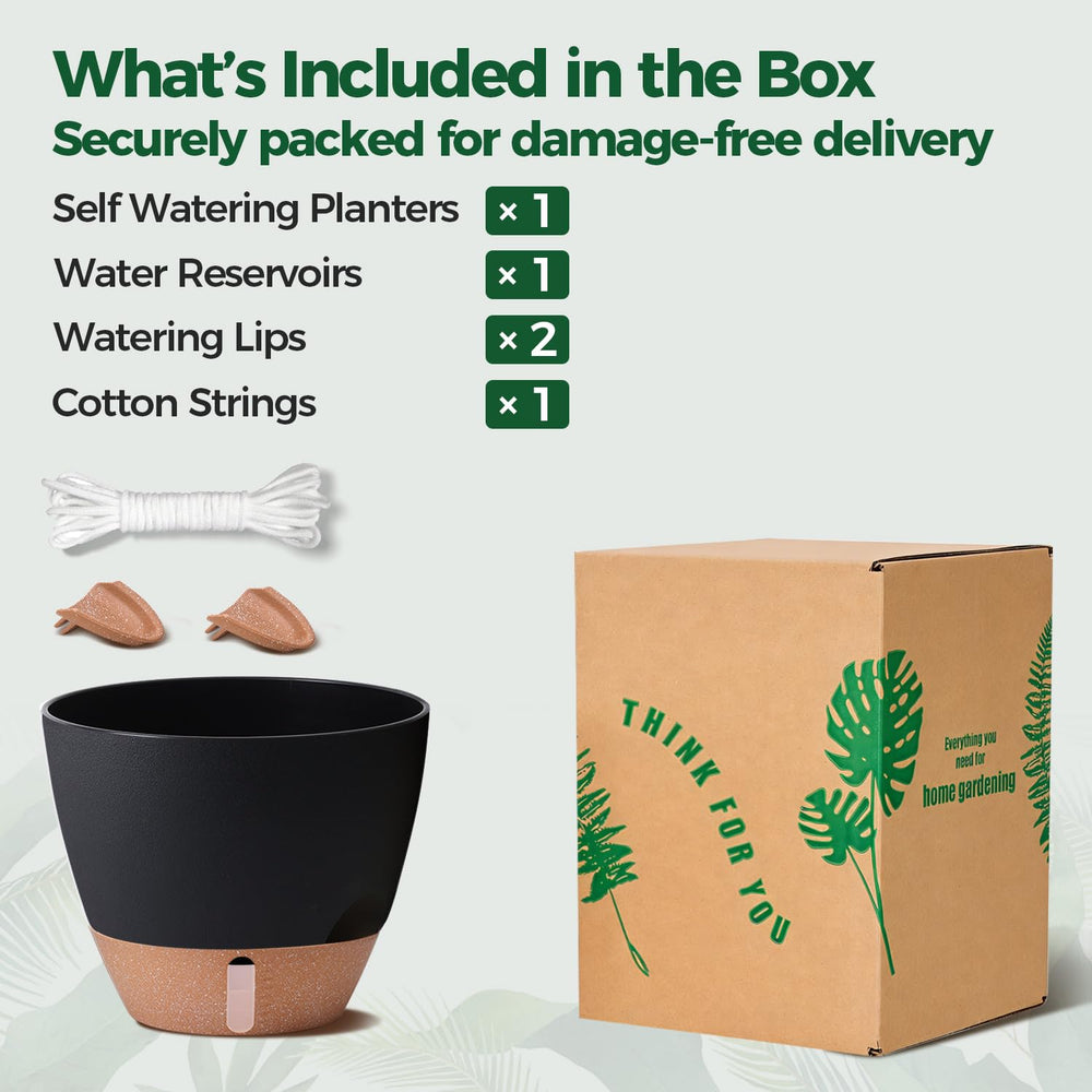 T4U Self Watering Pot 12 Inch Black packaging display