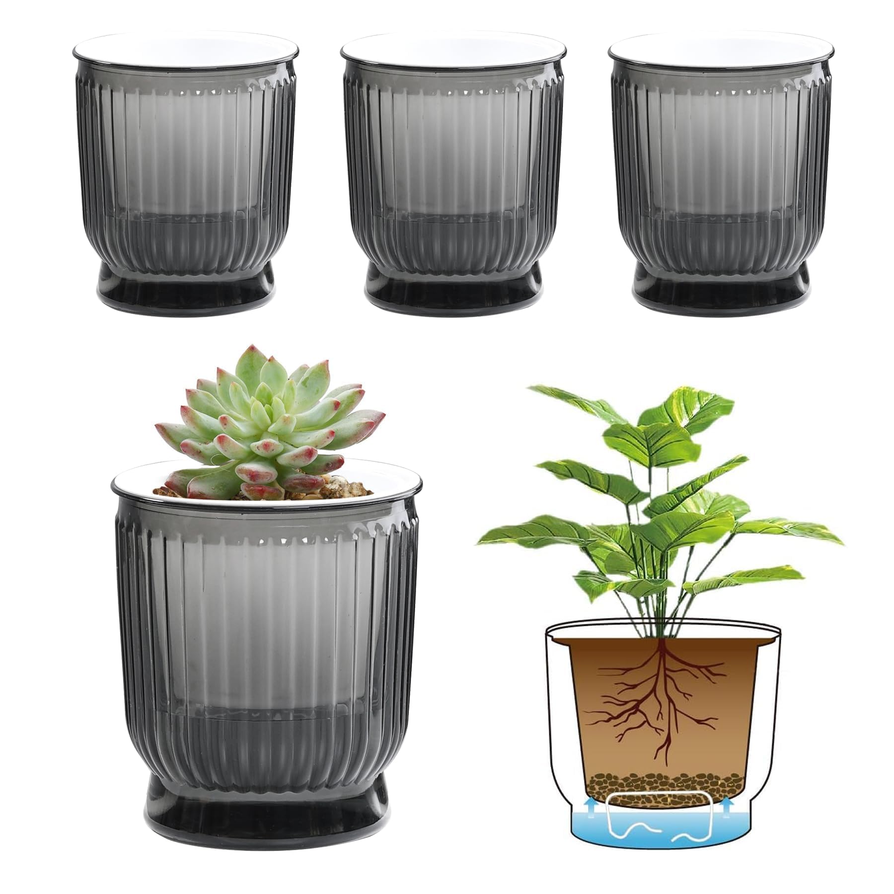 T4U Self Watering Pot 4 Inch in translucent gray front view