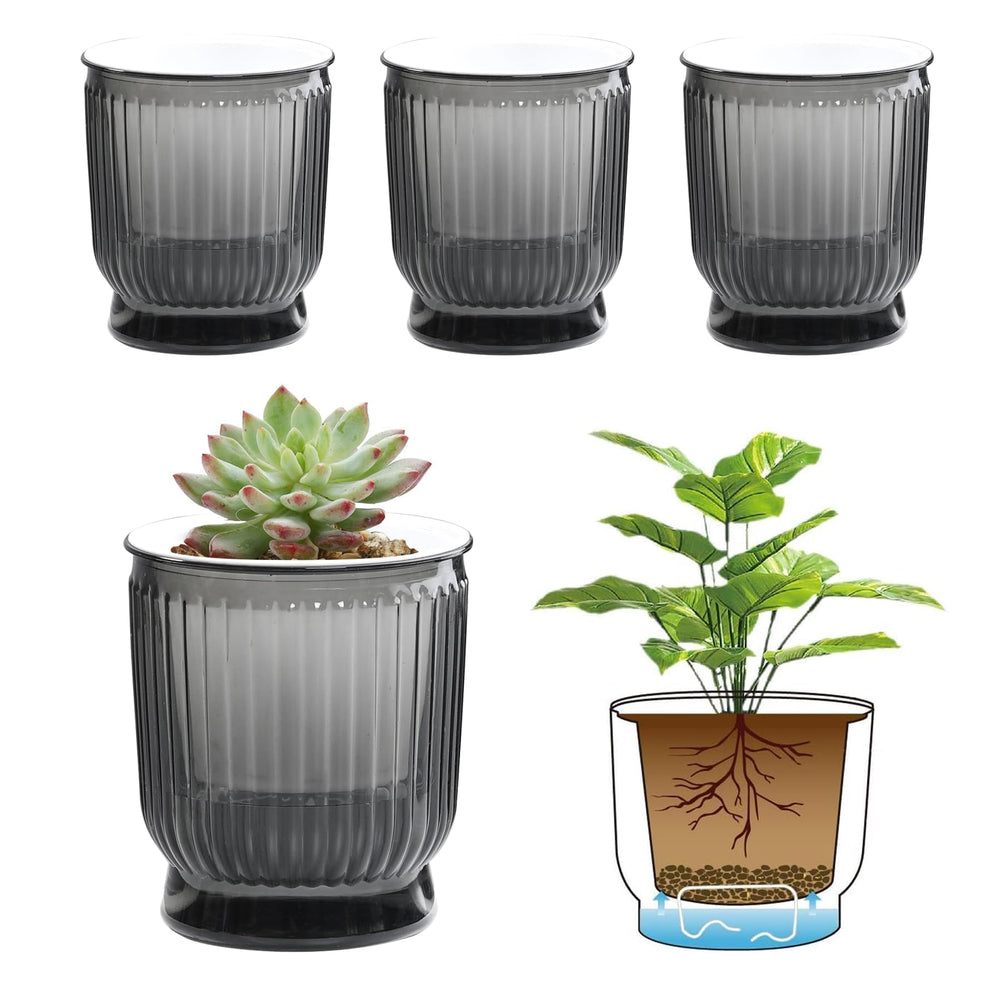T4U Self Watering Pot 4 Inch in translucent gray front view