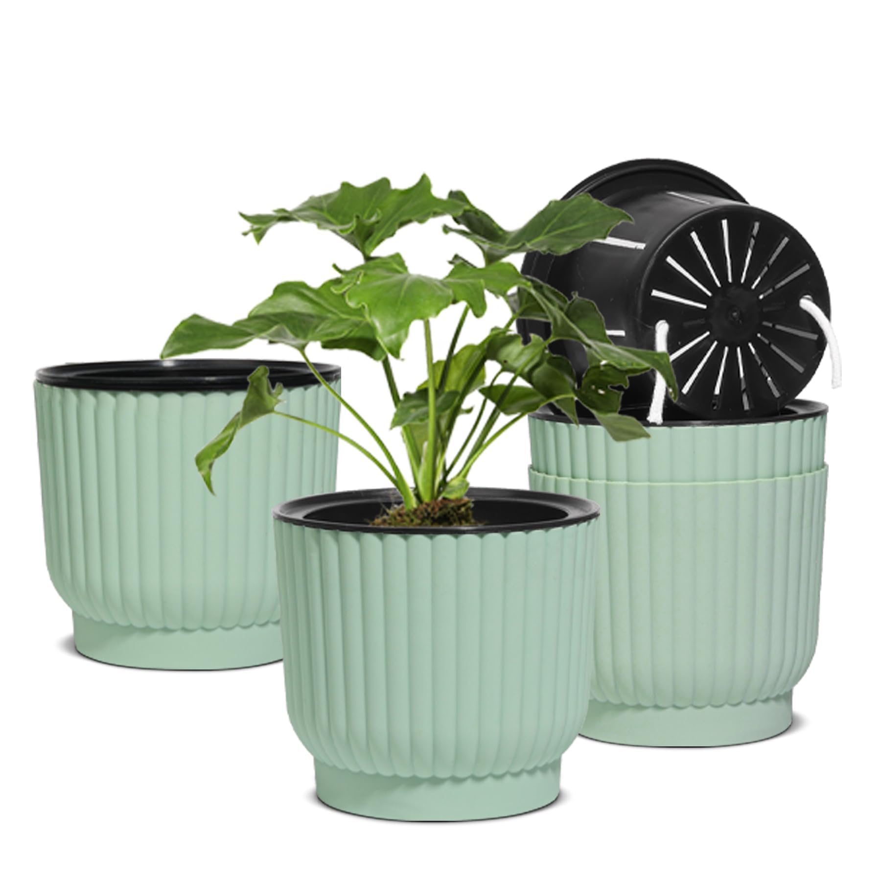 T4U Self Watering Pot, 7 inch front view in Seafoam Green