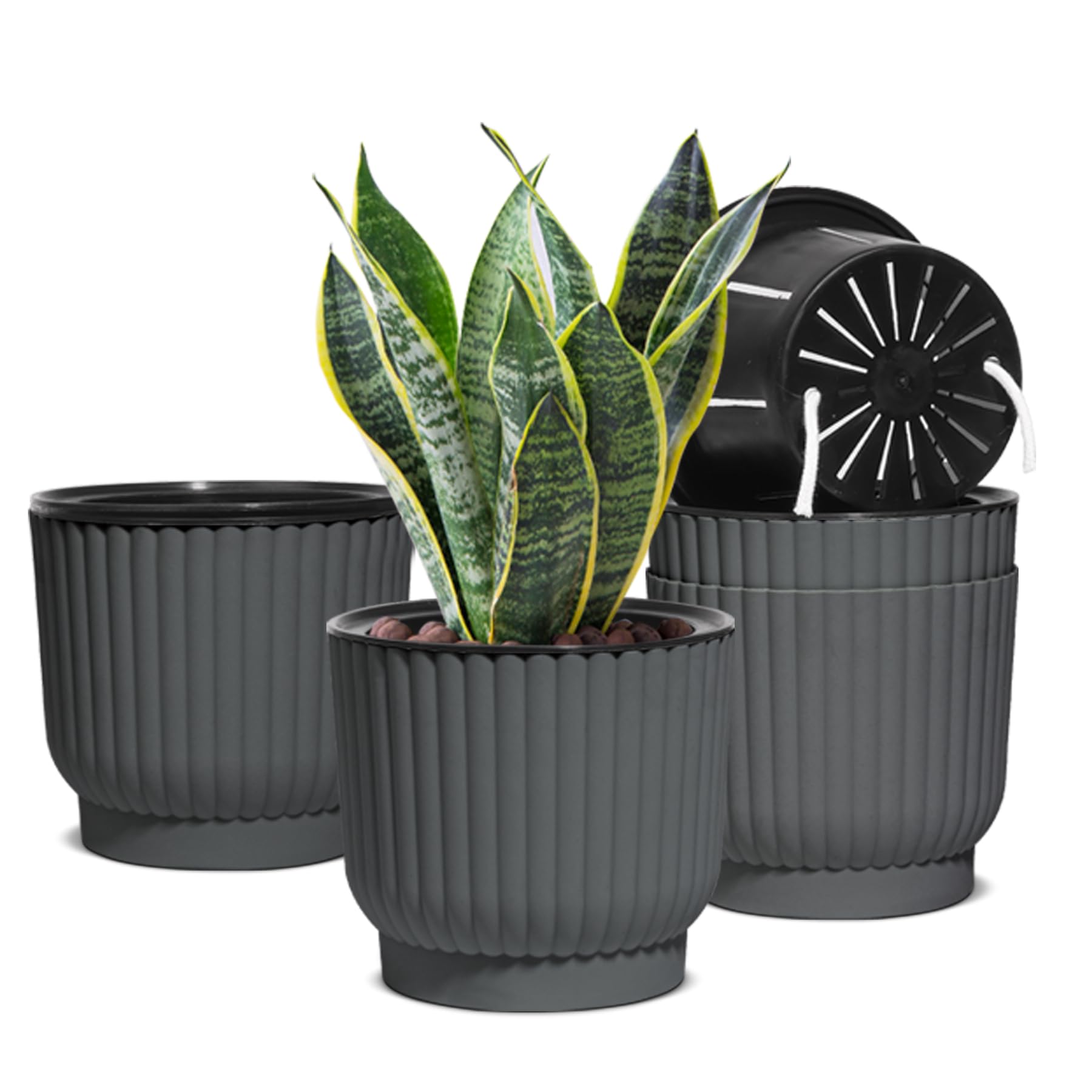 T4U Self Watering Pot 7 inch gray front view