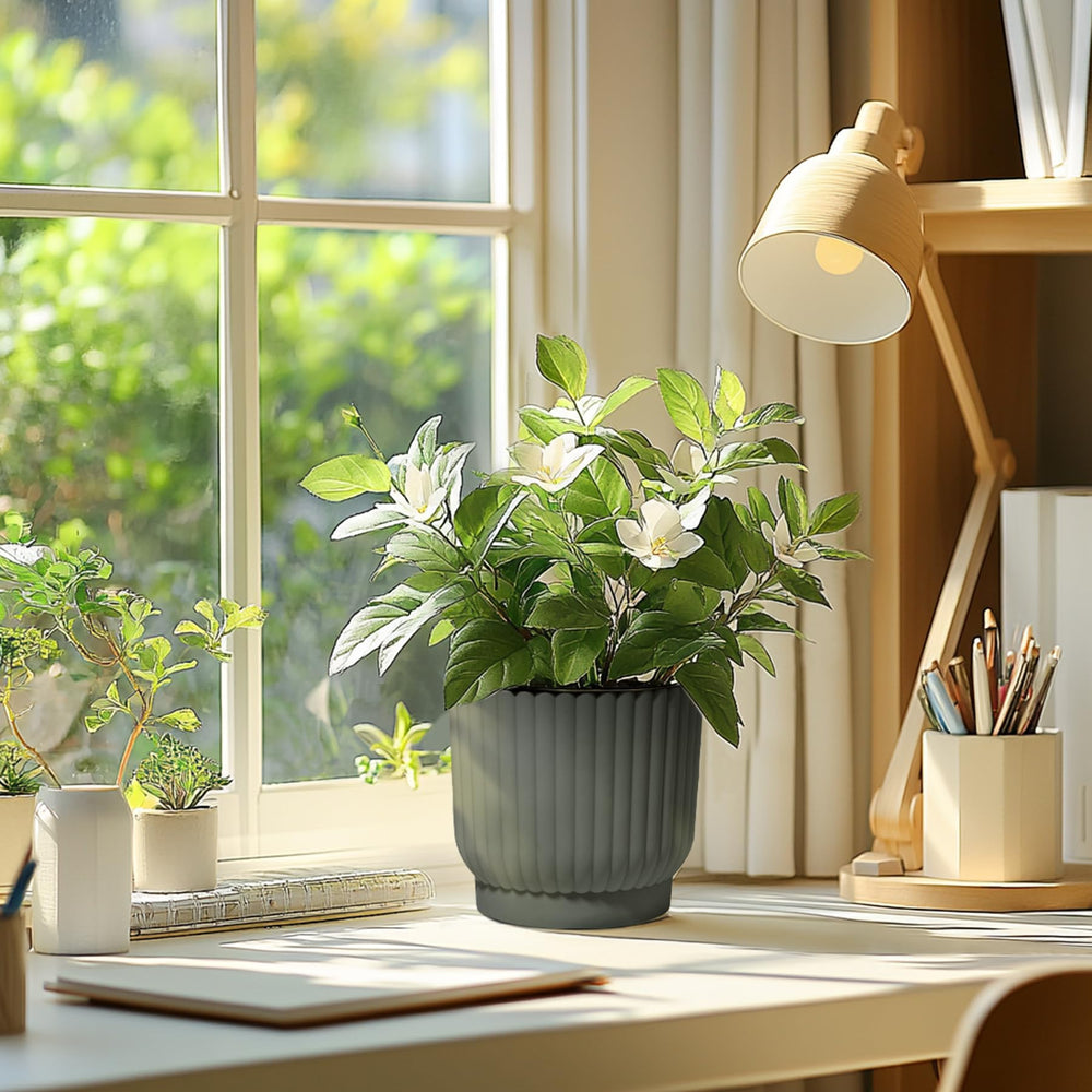T4U Self Watering Pot 7 inch gray lifestyle scene
