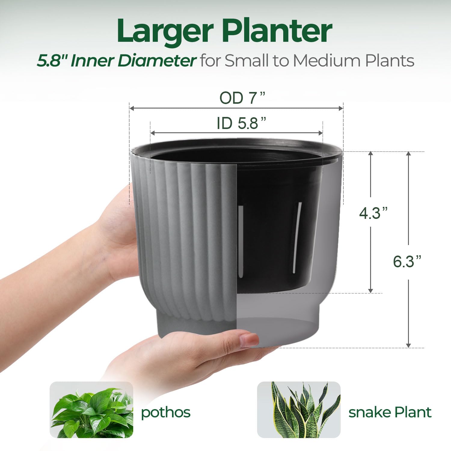 T4U Self Watering Pot 7 inch gray side view