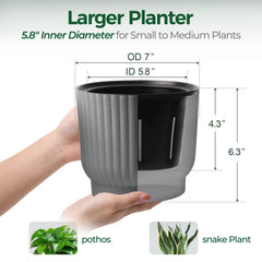 T4U Self Watering Pot 7 inch gray side view