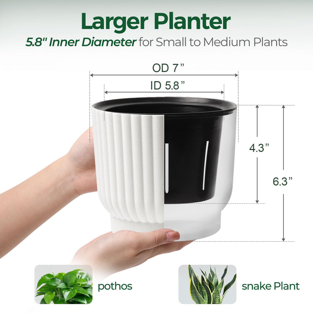 T4U Self Watering Pot 7 Inch white side view