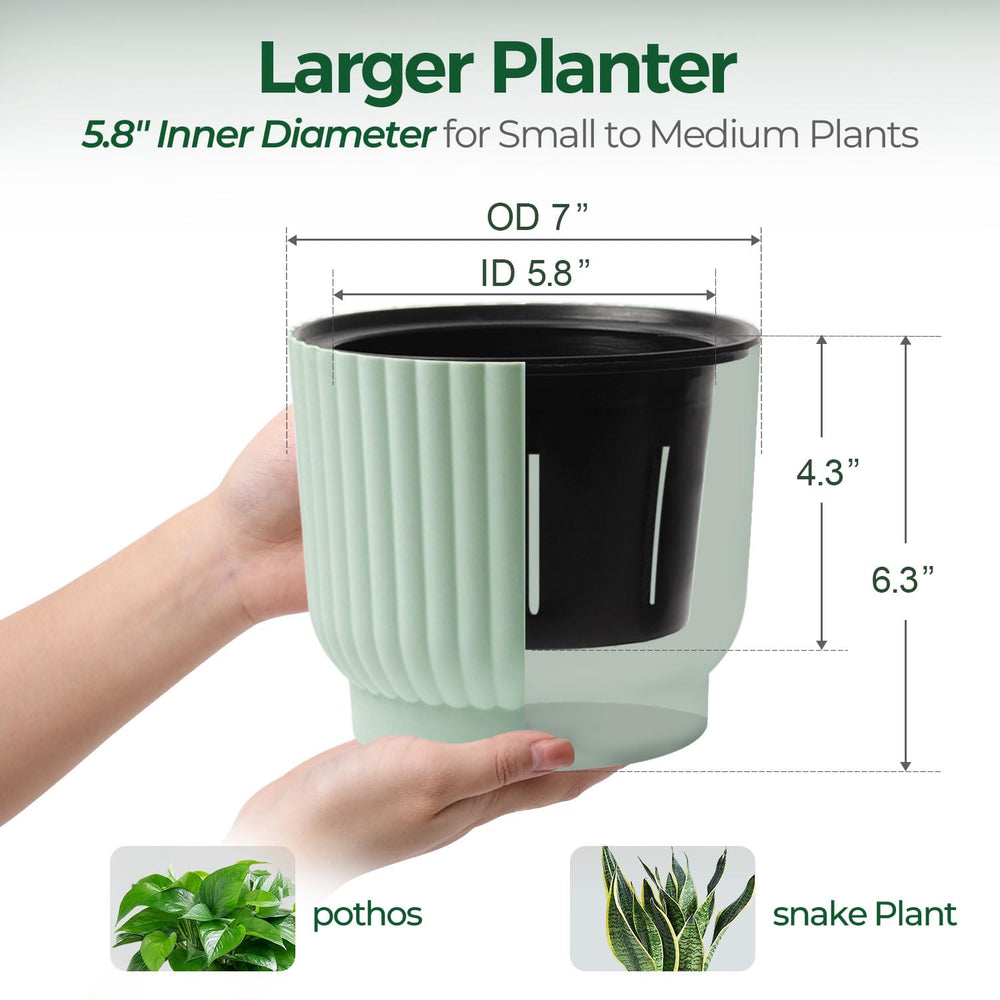 T4U Self Watering Pot, side view showing cotton rope watering system