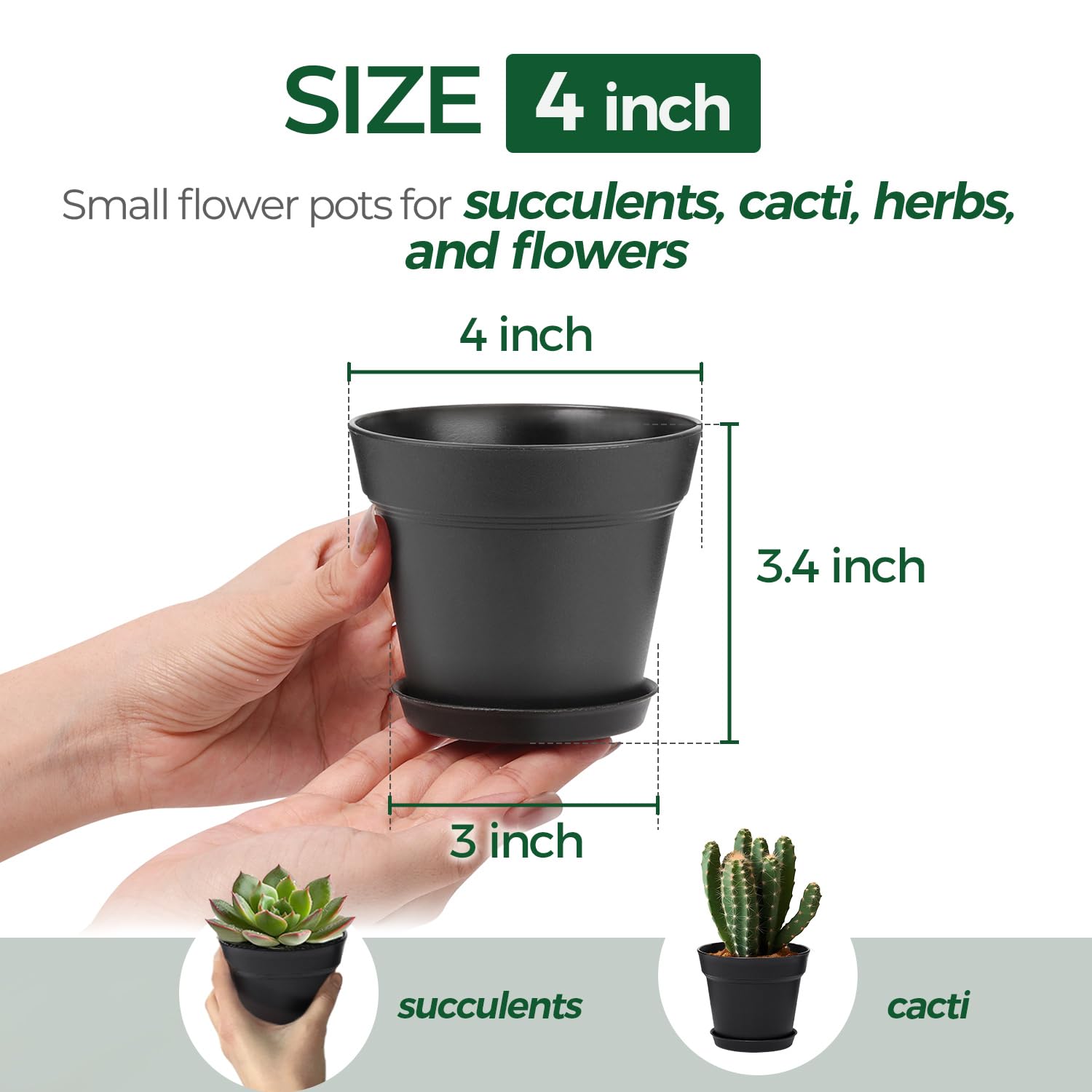 T4U Small Plant Pots 4 Inch black side view