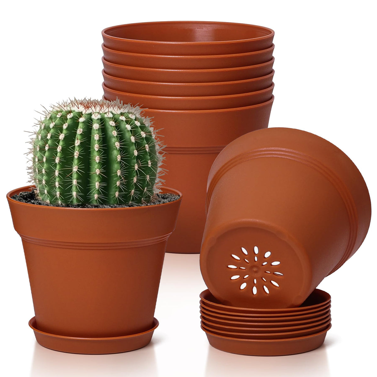 T4U Small Plant Pots 4 Inch terracotta with matching saucers