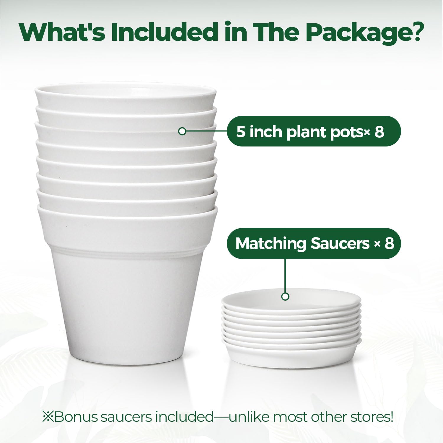 T4U Small Plant Pots 5 Inch pack showing eight pots and saucers