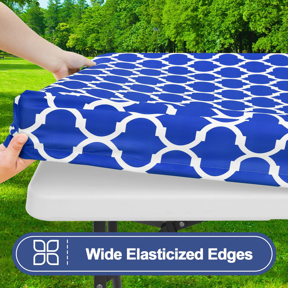 Table cover laid out on a picnic table in outdoor setting