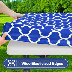 Table cover laid out on a picnic table in outdoor setting