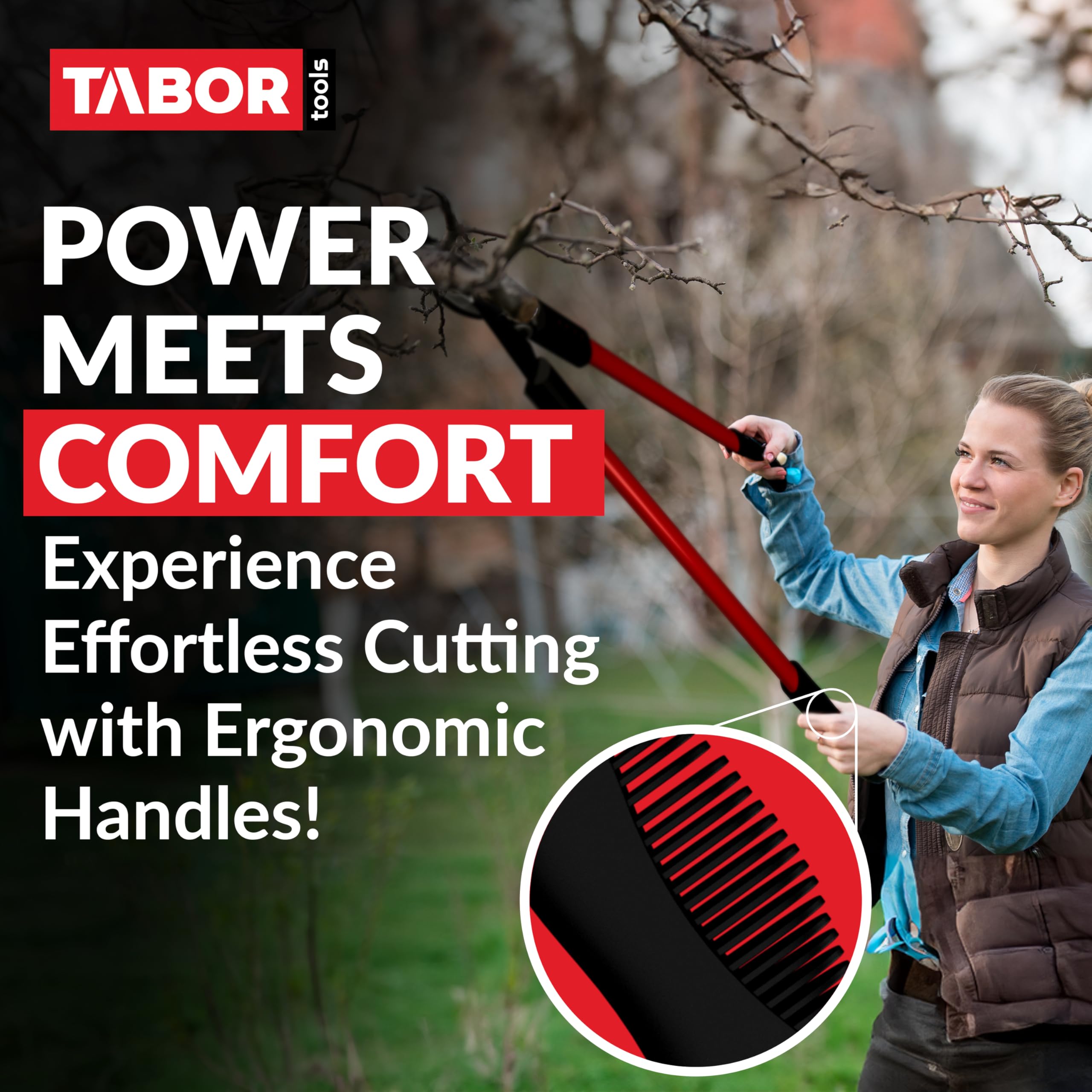 TABOR TOOLS 28 Inch Lopper in use on garden branches
