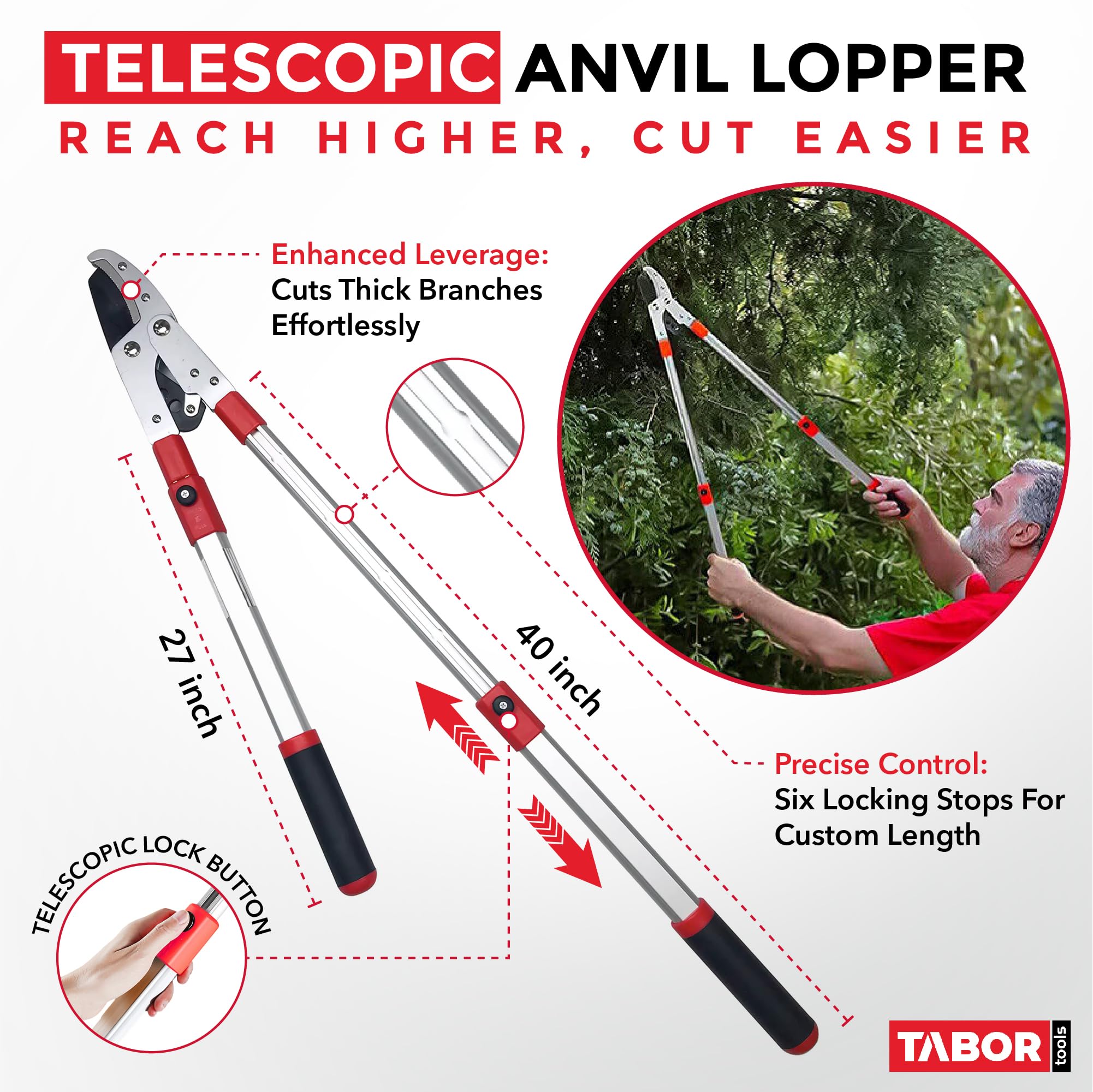 TABOR TOOLS Extendable Anvil Lopper close-up of hardened carbon steel blade