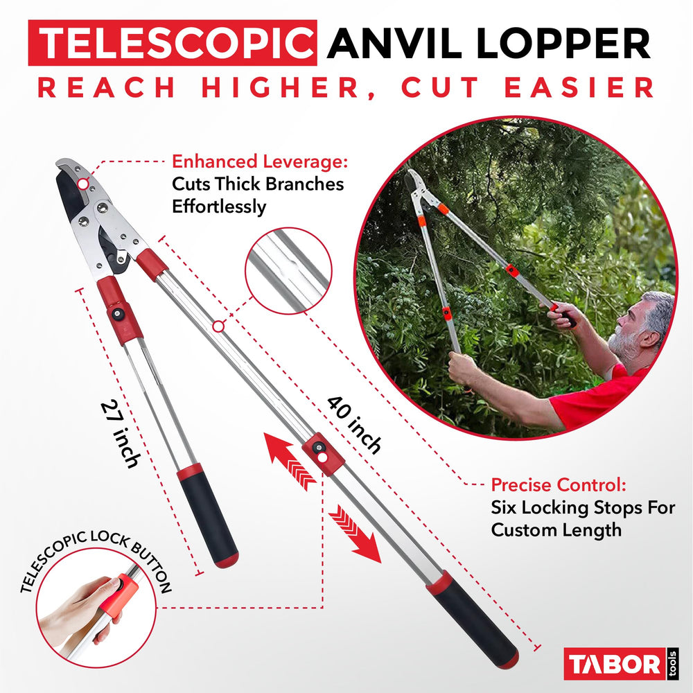 TABOR TOOLS Extendable Anvil Lopper close-up of hardened carbon steel blade