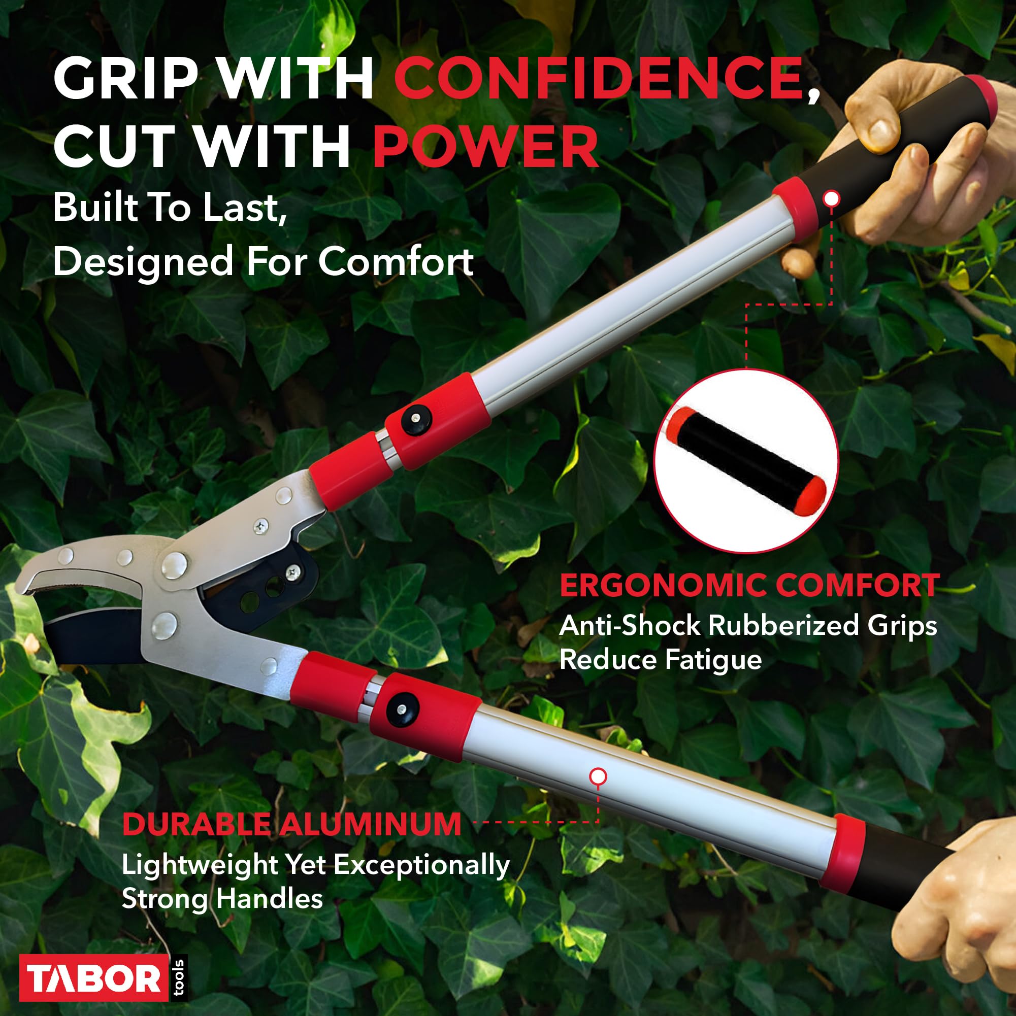 TABOR TOOLS Extendable Anvil Lopper cutting a thick branch