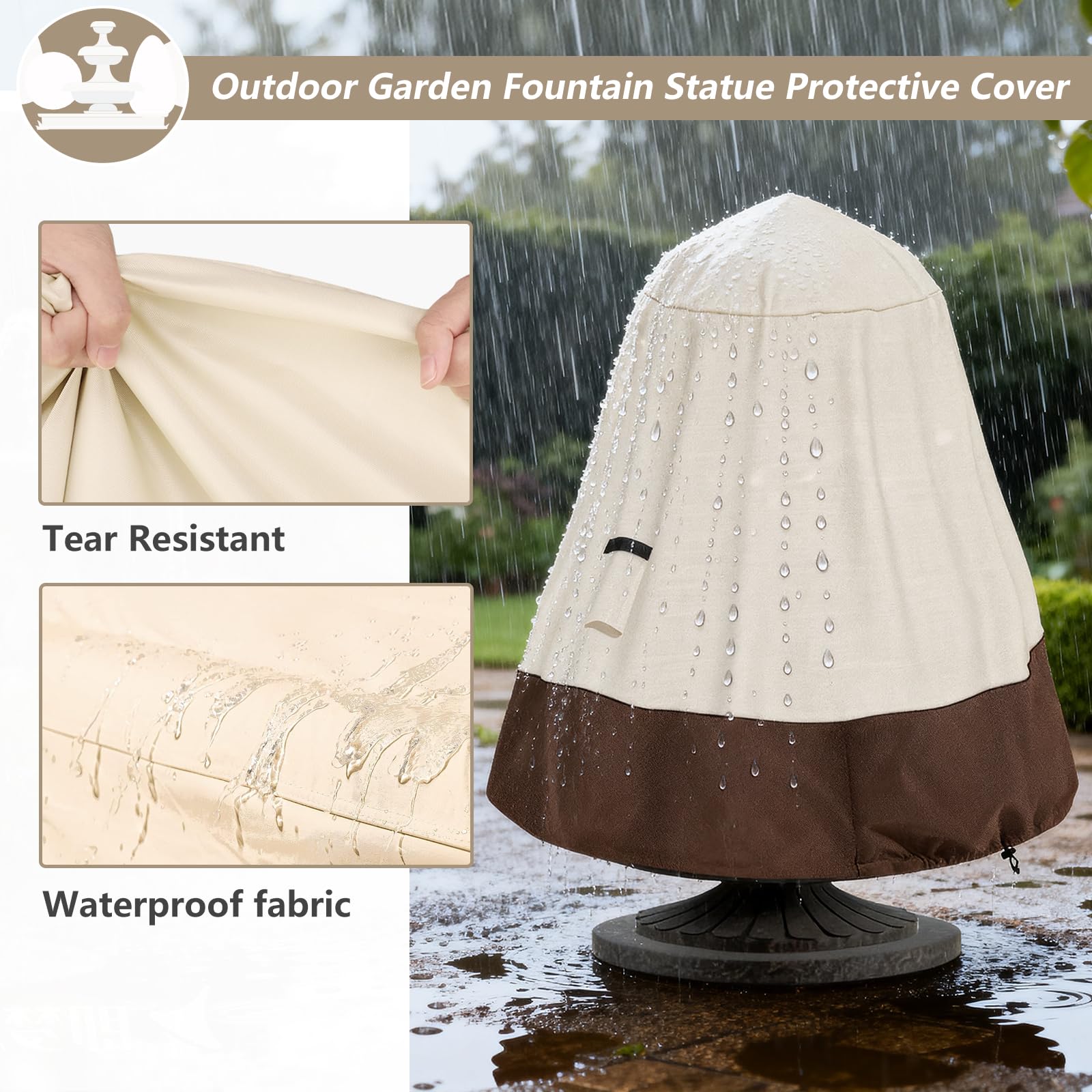 TACOMA Fountain Cover dimensions 48" D x 68" H