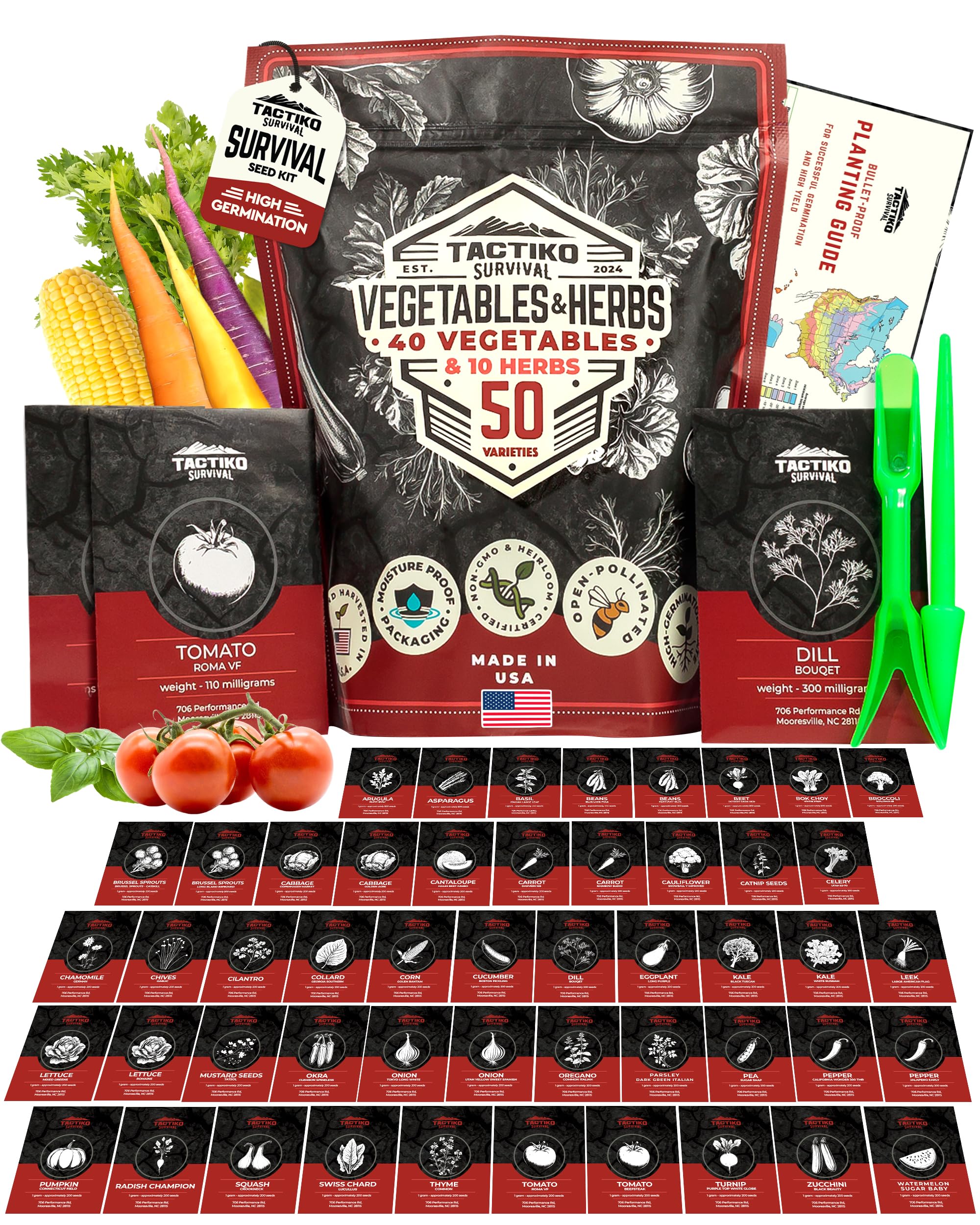 Tactiko Vegetable Seed Kit front view with resealable waterproof bag