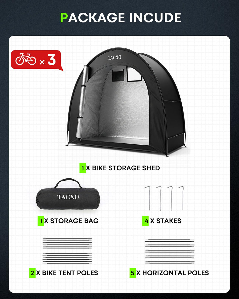 TACXO Bike Storage Shed Tent with carrying bag
