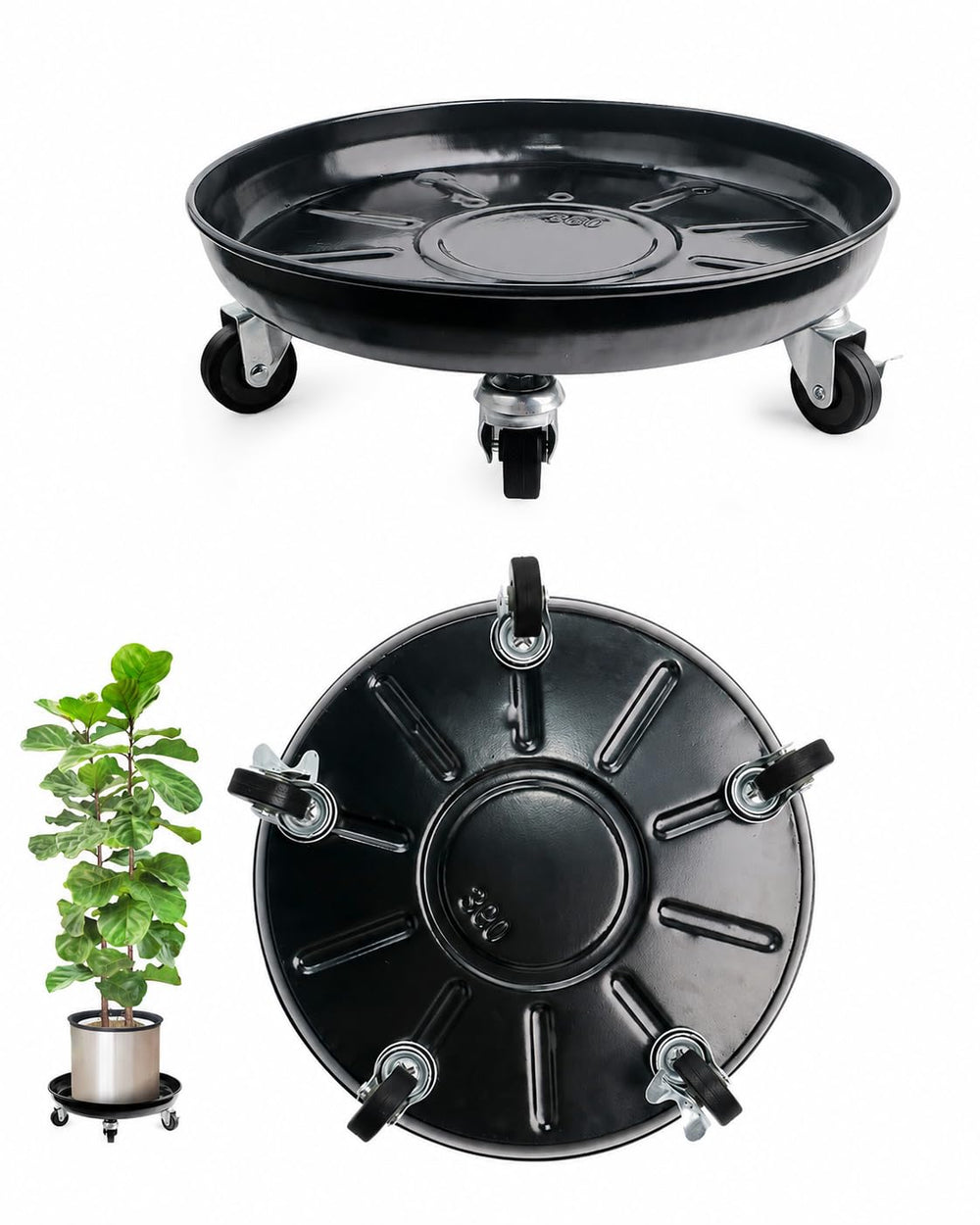 Tadpolebaby 14-inch Metal Plant Caddy with wheels, front view