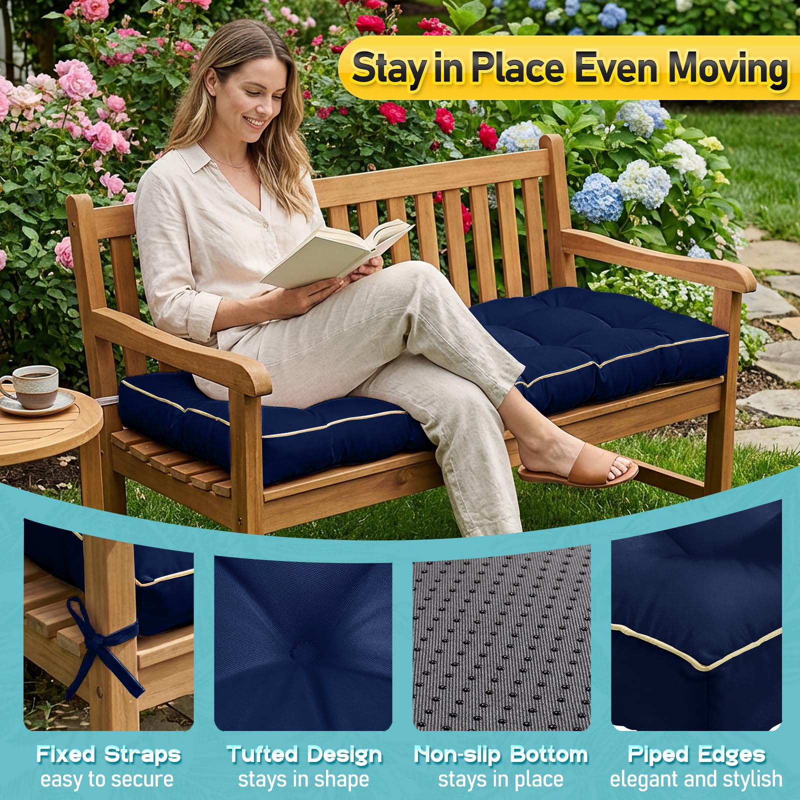 TaiBest Outdoor Bench Cushion adjustable straps detail