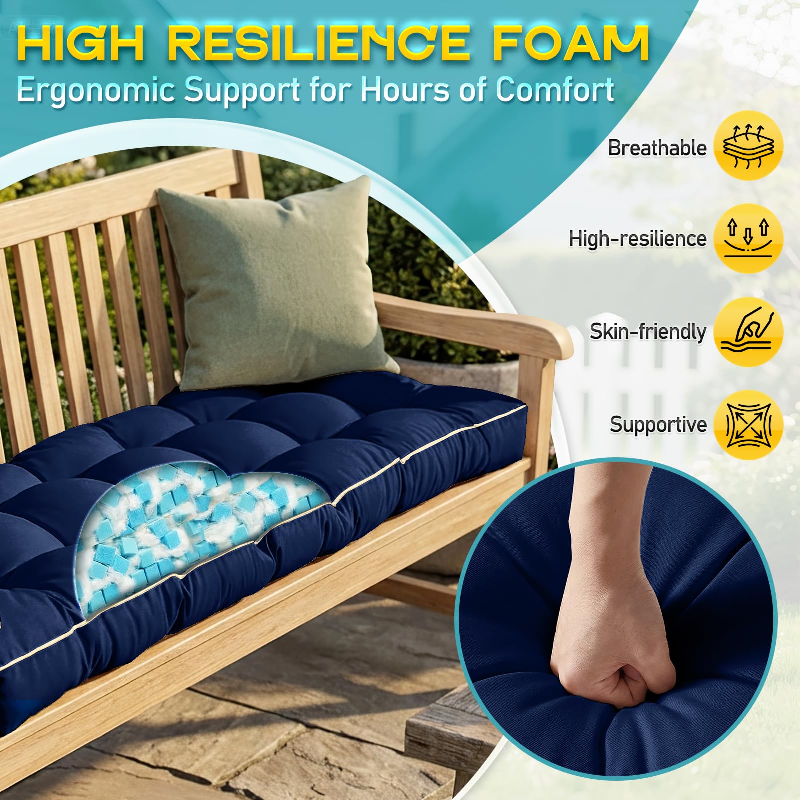 TaiBest Outdoor Bench Cushion featuring adjustable straps on garden bench