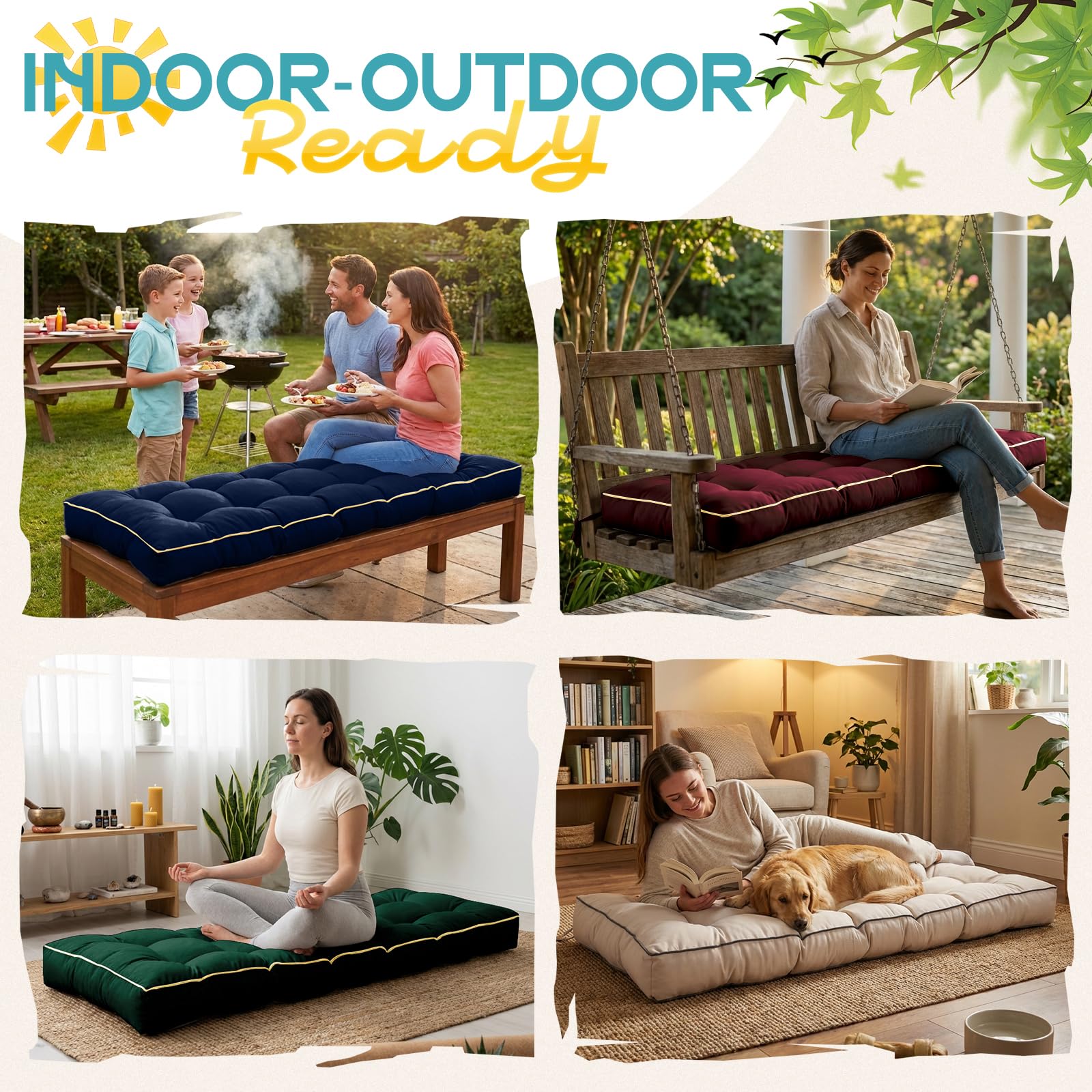 TaiBest Outdoor Bench Cushion showing non-slip backing