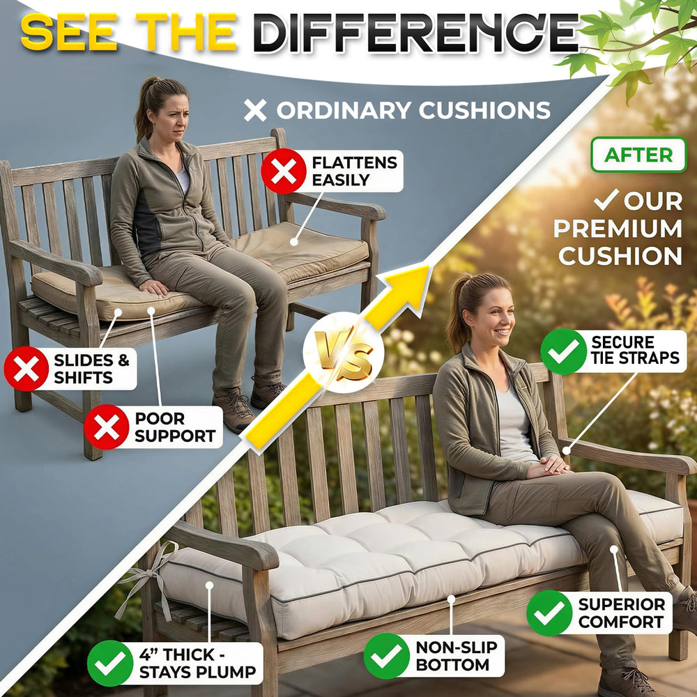 TaiBest Outdoor Bench Cushion side view showing tufted design