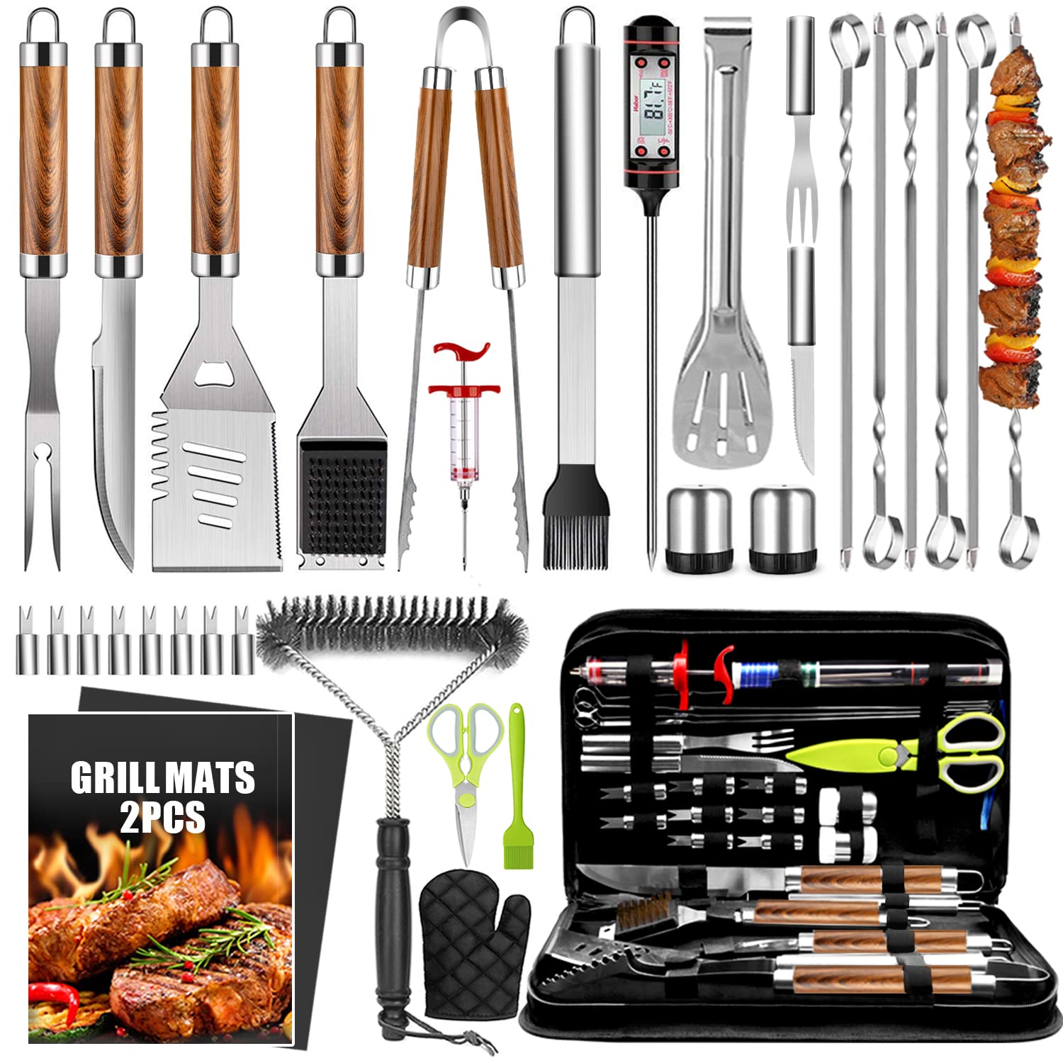 Taimasi 34Pcs Heavy Duty Grill Accessories Set showing tools