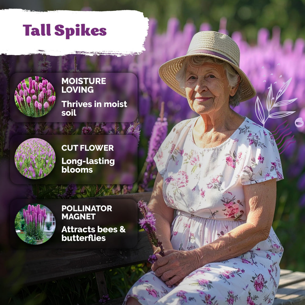 Tall pink and purple spikes of Liatris spicata flowers