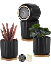 TAMAYKIM 4-inch black ceramic plant pot front view