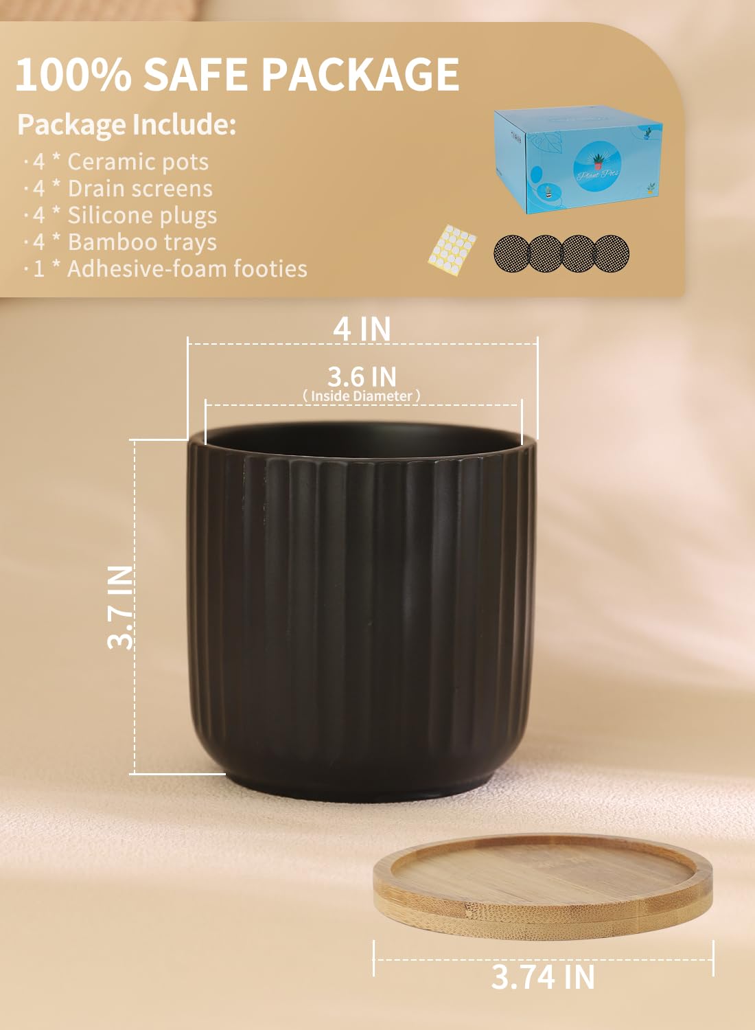TAMAYKIM 4-inch ceramic plant pot with drainage hole