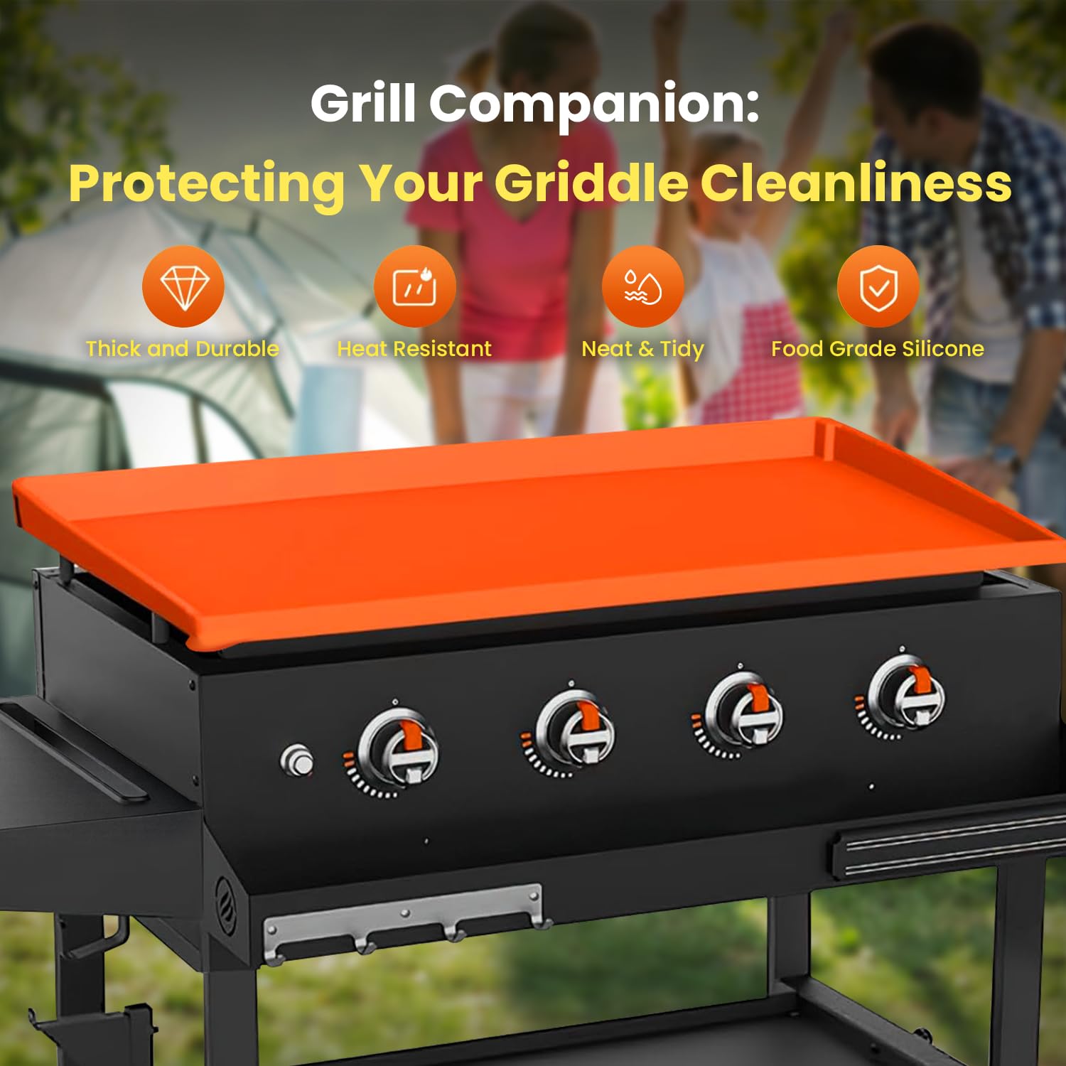 TAOMAND silicone griddle cover in outdoor BBQ setting