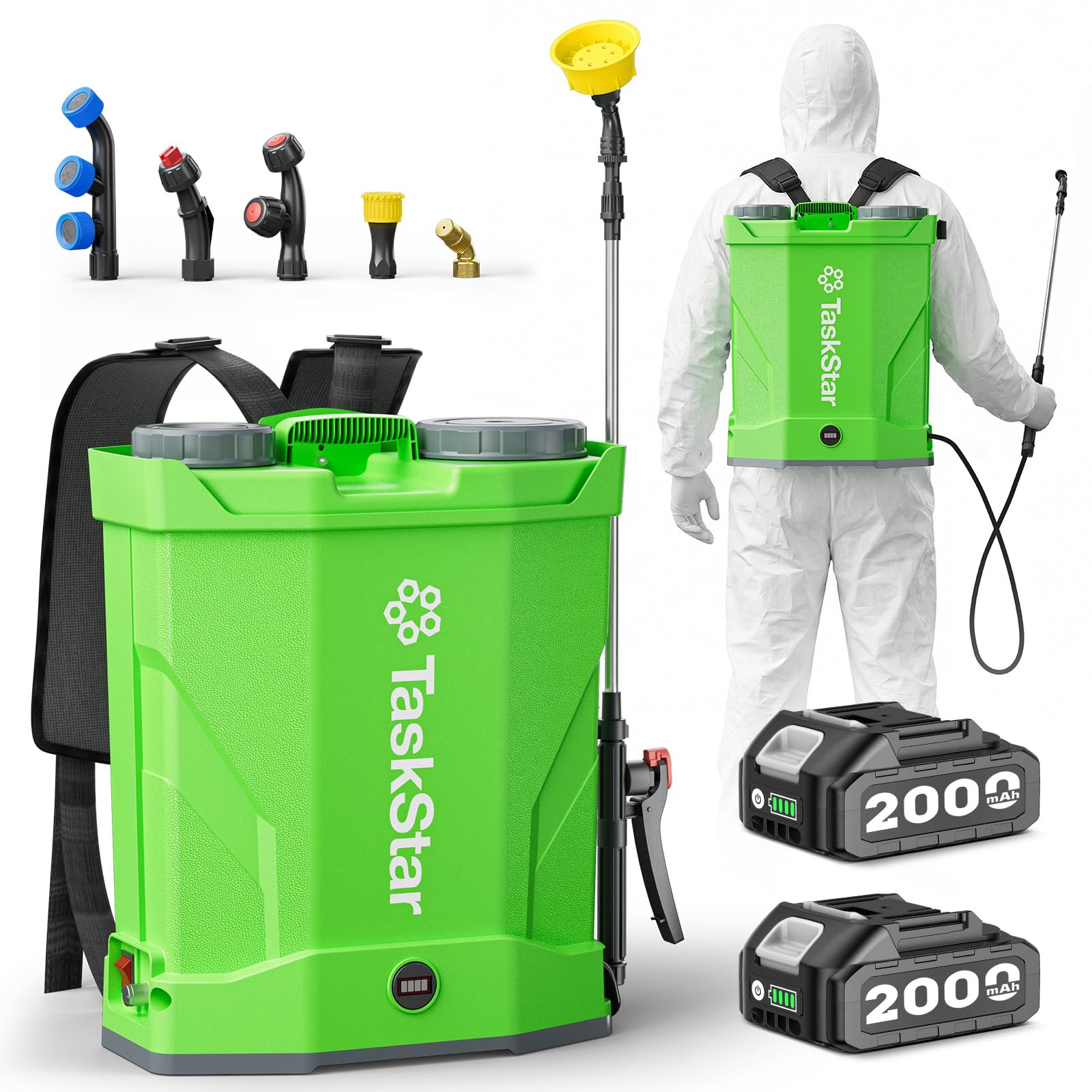 TaskStar Battery Powered Backpack Sprayer front view with green finish