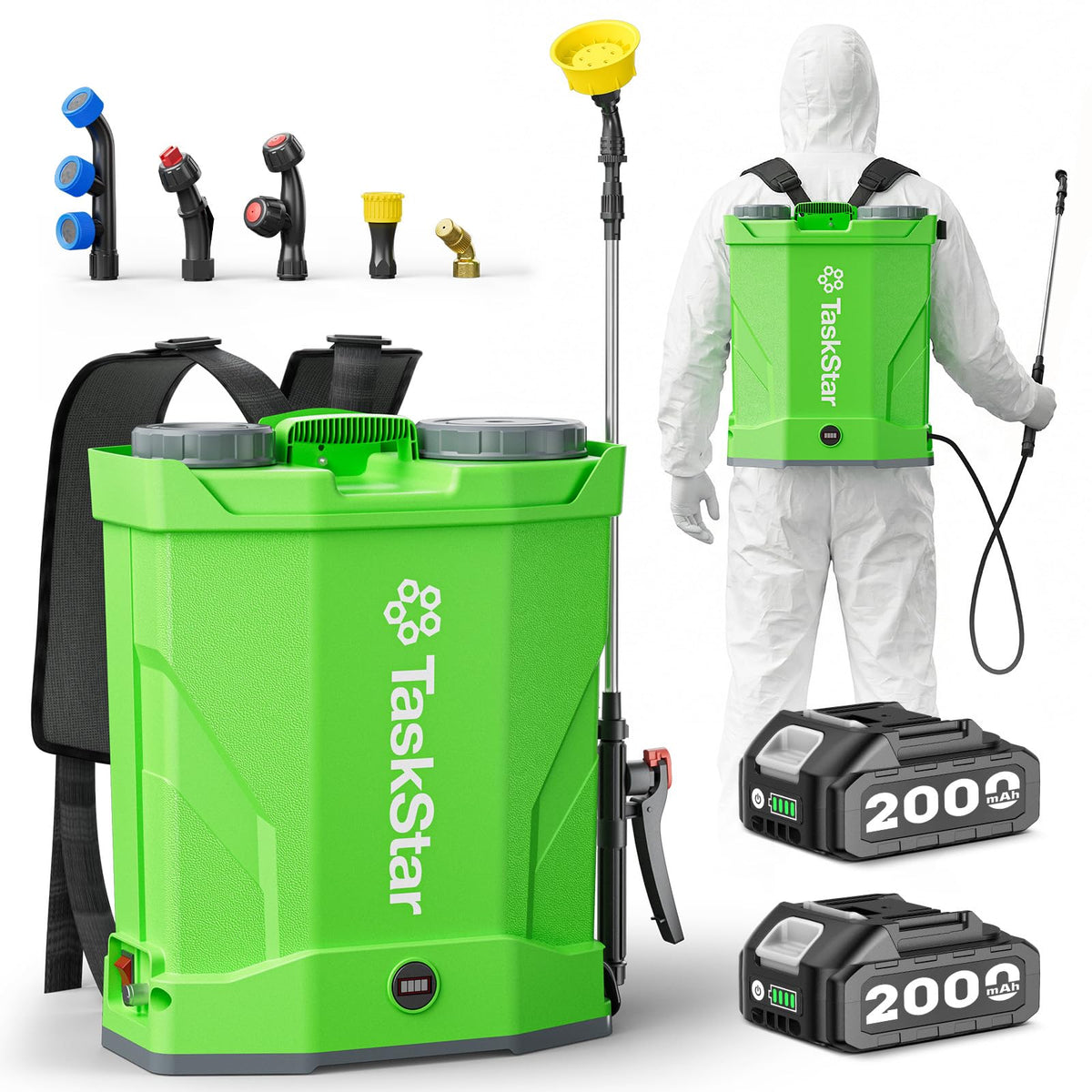 TaskStar Battery Powered Backpack Sprayer front view with green finish