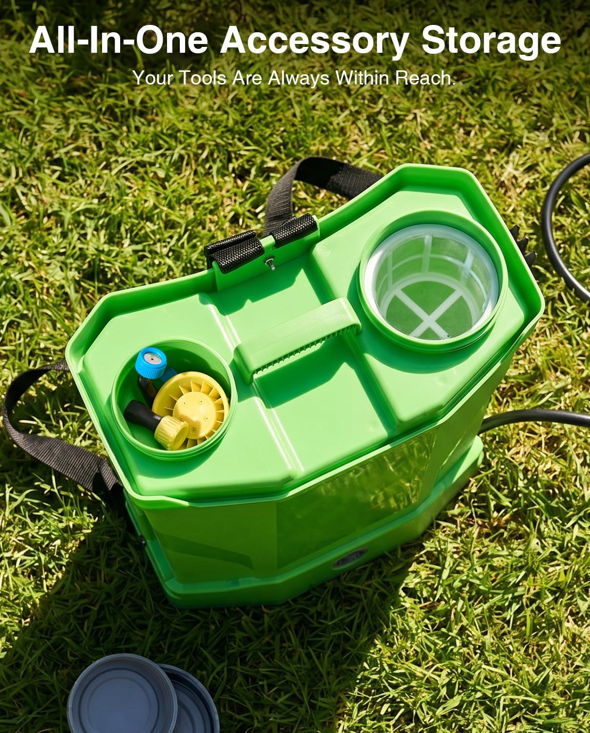 TaskStar Battery Powered Backpack Sprayer showing battery compartment