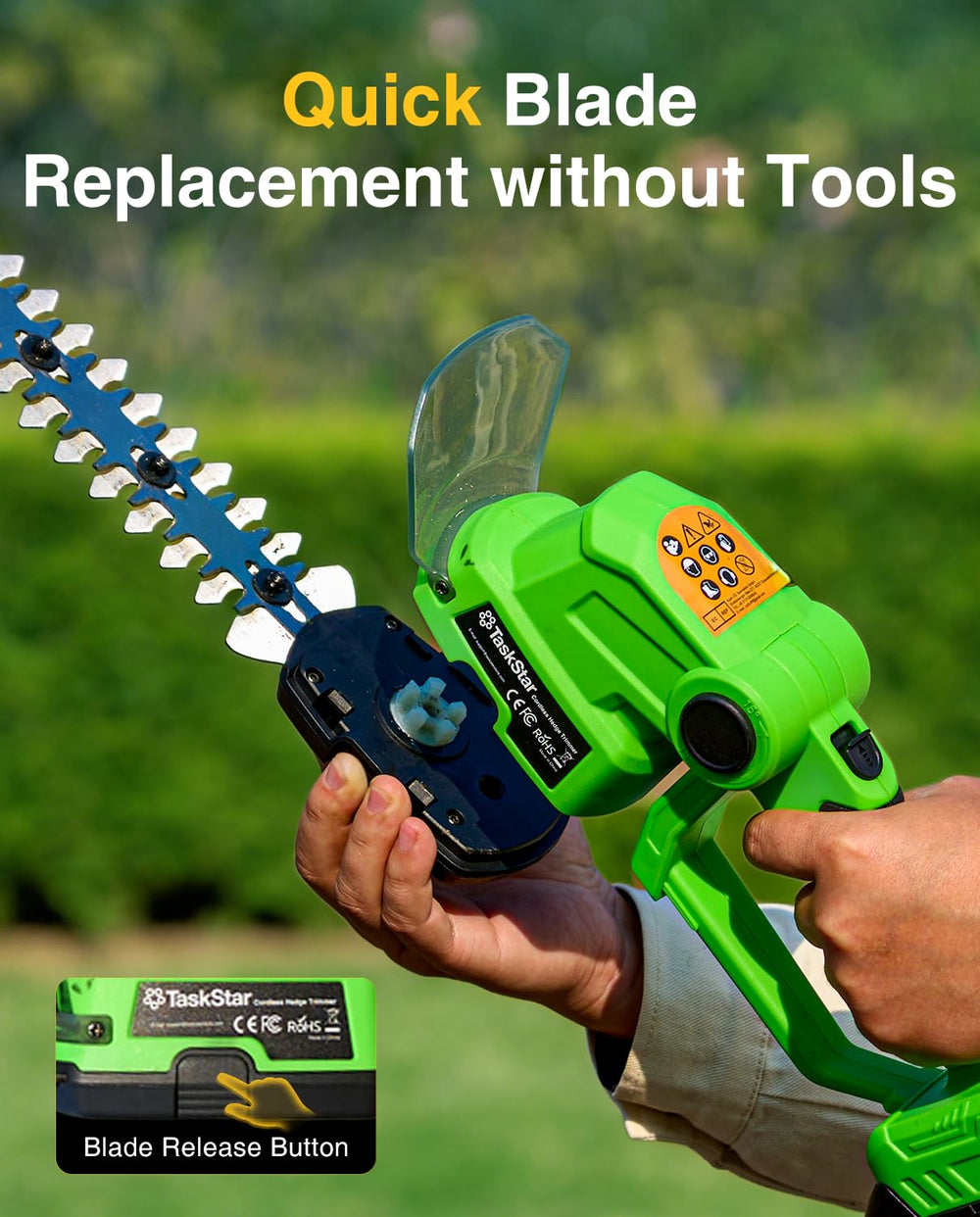 TaskStar cordless hedge trimmer side view