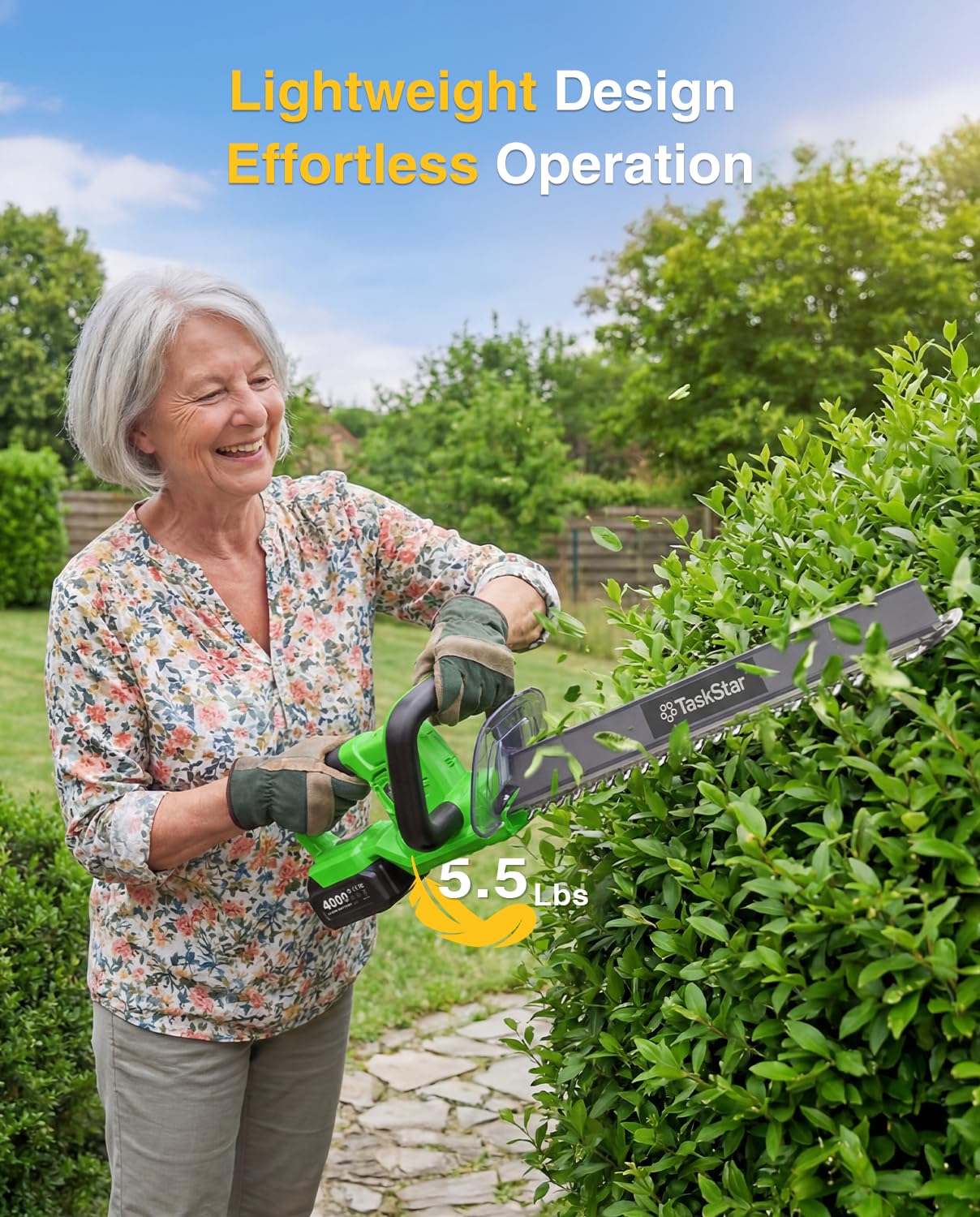 TaskStar hedge trimmer with green colour and ergonomic grip