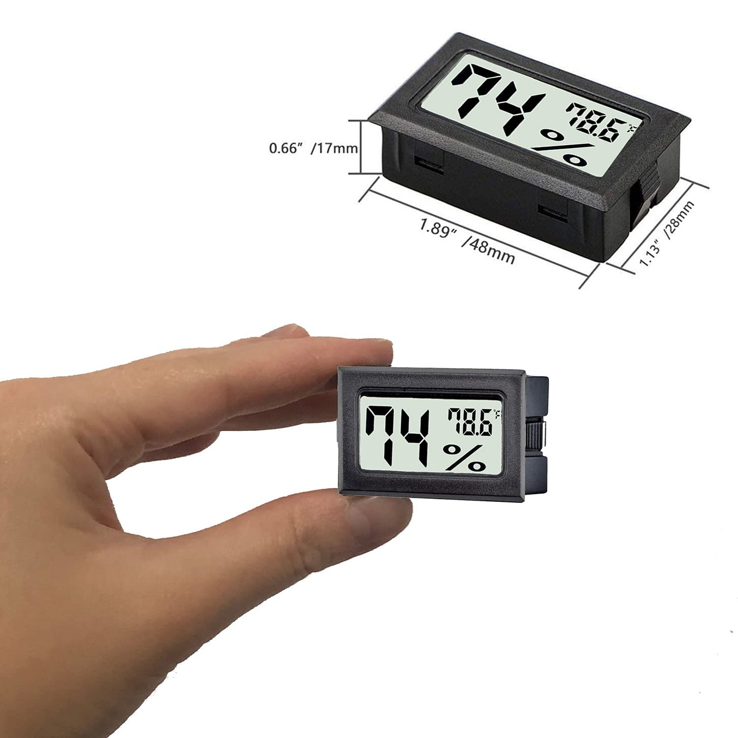 TASOGEN Mini Digital Thermometer Hygrometer black back view