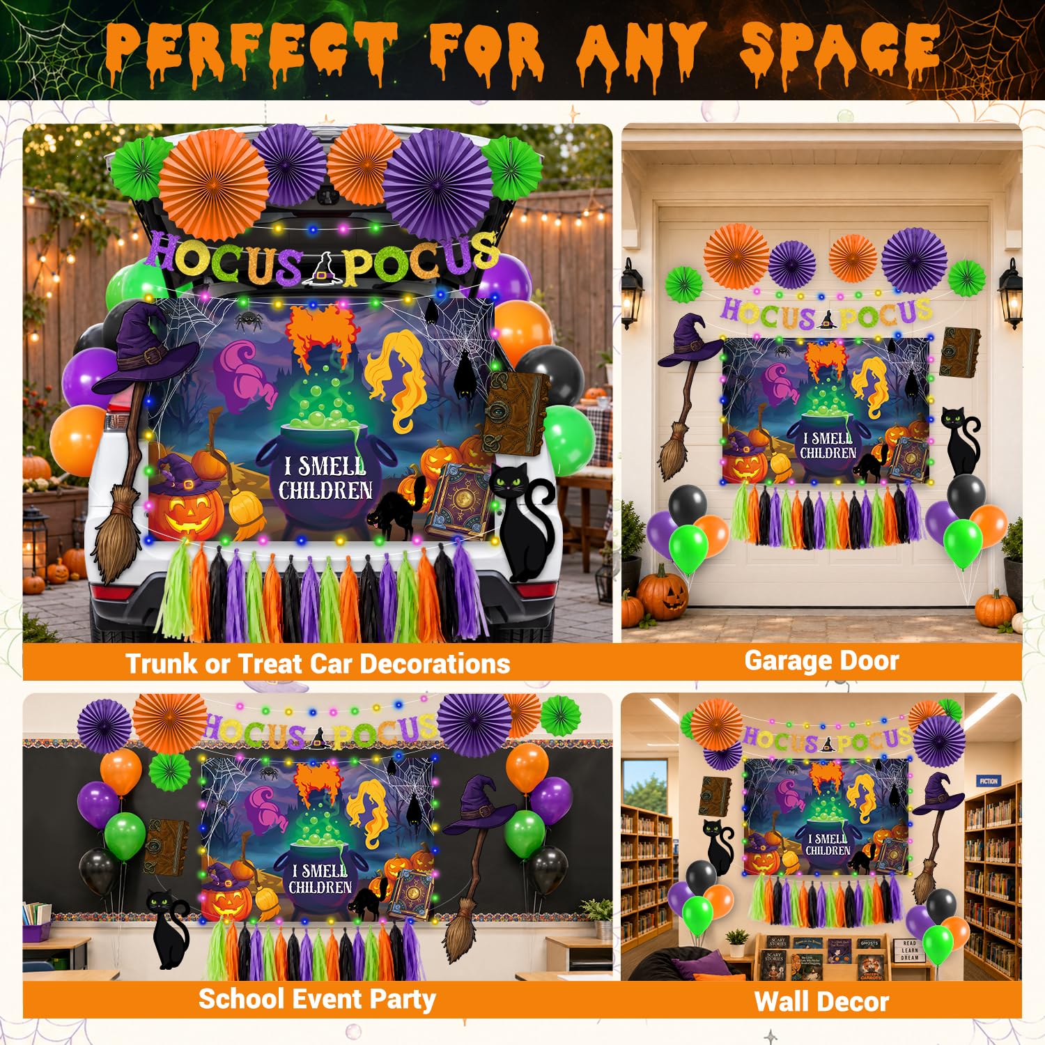 Tassels in purple, black, orange, and light green