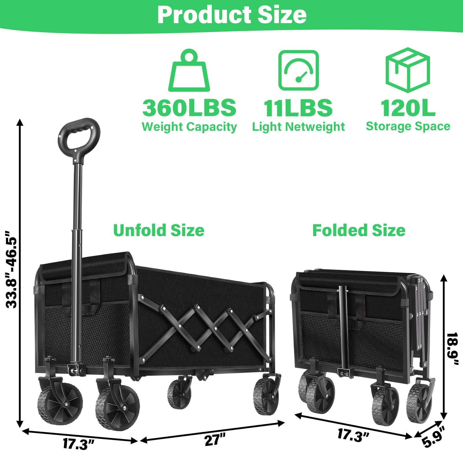 TATAANTY Collapsible Wagon Cart folded compactly for storage