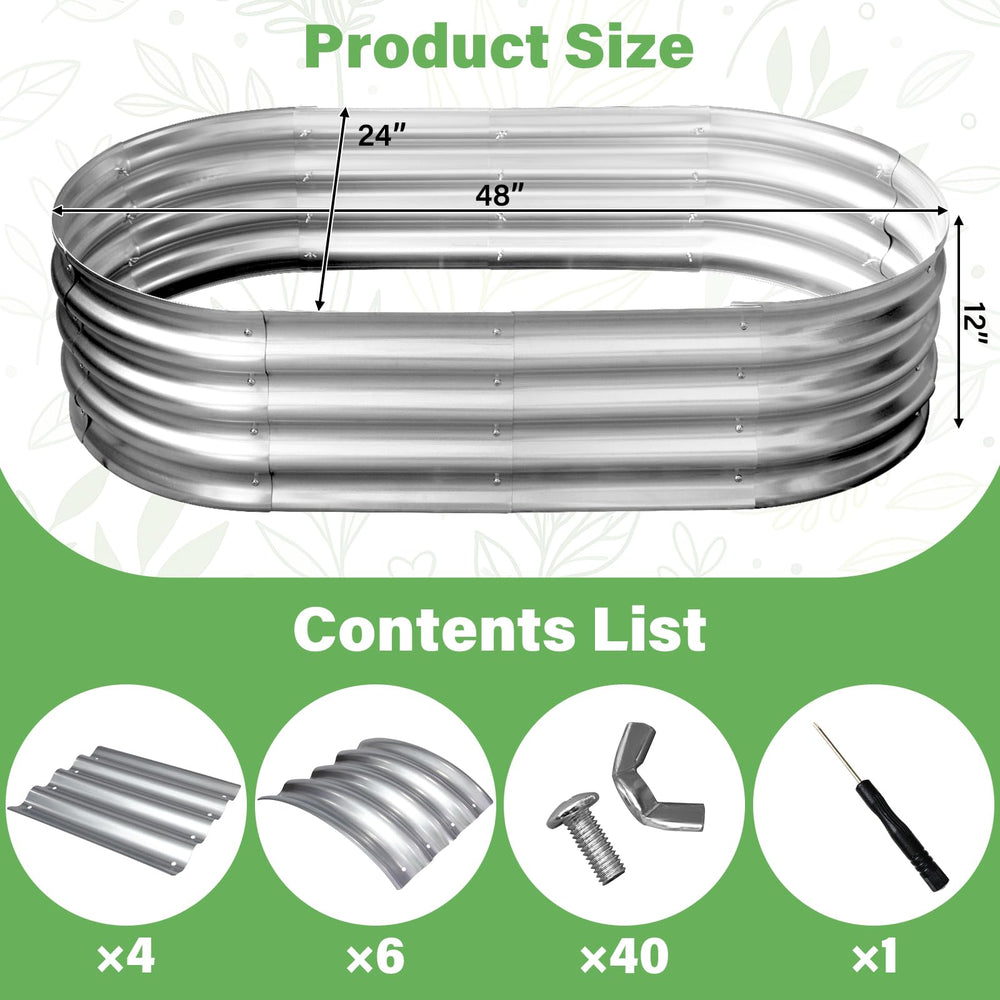 TATAANTY Galvanized Raised Garden Bed 4x2x1ft side view showing oval design